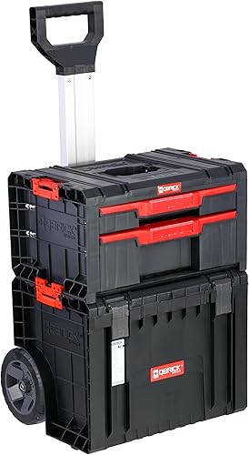 Set cassetta degli attrezzi MAX organizer con manico telescopico in alluminio ruote rinforzate 4 cassette garage officina PRO - Honorern