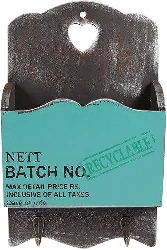 Vintage Cassetta Postale/Mailbox di Legno a Parete, Scatola d’Immagazzinaggio con Piloni Portachiavi per Corridoio Portone Cestello Portaoggetti (Colore : Bluish Green) - Honorern