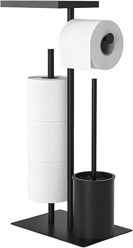 Porta carta igienica in acciaio inox con scopino per WC – Porta carta igienica con scatola per salviette umide, porta carta igienica con spazzola per WC, set per WC con porta carta igienica e scopino - Honorern