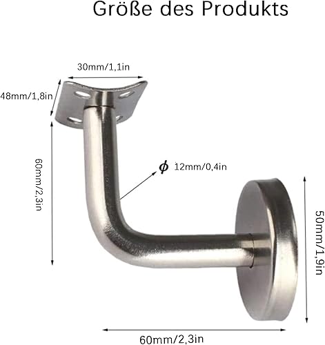 Supporto per corrimano, supporto per corrimano in acciaio inox, attacco per corrimano, per ringhiere supporto a parete in legno con rosone di copertura (4 pezzi) - Honorern