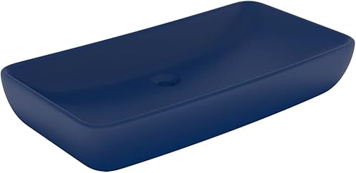 Lavabo Lusso Rettangolare Blu Scuro Opaco 71x38 cm in Ceramica-Lavandino di Appoggio Design Moderno,Lavabo ad incasso in ceramica,Rettangolare,Finitura Bianco Lucido,Lavamani senza Piletta,Baci - Honorern