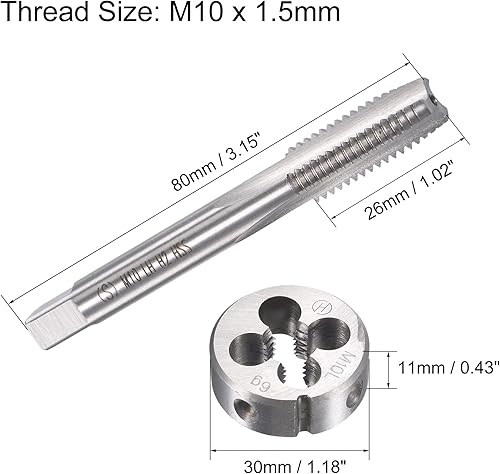 M10 x 1.5 Maschiatura & Dado Set, 1pz Vite Filo Metrico Maschiatura Sinistra Mano Macchina Alta Velocità Acciaio e 1pz Rotondo Filettatura Sinistra Mano Matrice Lega - Honorern