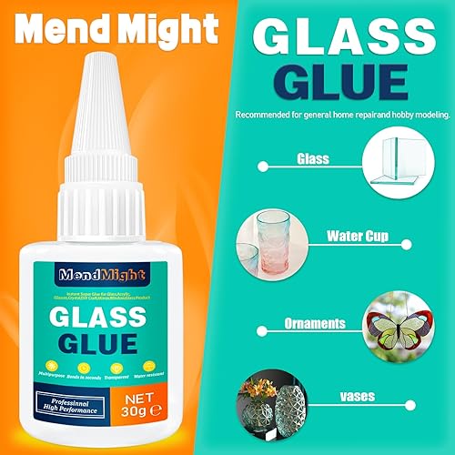 Colla Trasparente Impermeabile per Vetro, 30g - Colla Acrilica per Incollare Vetro e Altri Materiali, con Super-Adesione Istantanea - Ideale per Acrilico e Specchi - Honorern