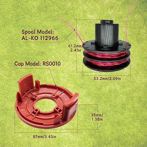 Bobina di ricambio per decespugliatore, bobina di ricambio per AL-KO 112966, 1,6 mm, 8,3 m, compatibile con GTE 350, GTE450, GTE550-4003718045727 (4 bobine + 1 tappo) - Honorern
