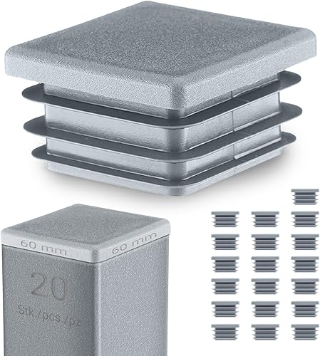 Tappo Terminale per Tubo Quadrato 60x60 mm Grigio – Tappi in Plastica con Lamelle 6x6 cm – Copritubo di Chiusura – 20 Pezzi - Honorern
