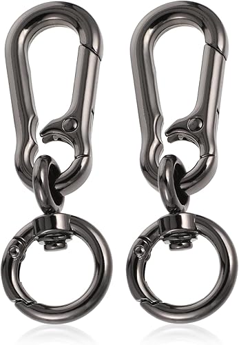 Moschettone girevole, 2 portachiavi in metallo con giunto girevole, chiusura a moschettone dorato, rimovibile, per borsa fai da te, portachiavi, borsa per fai da te (nero) - Honorern