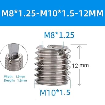 Dado riduttore con filettatura esterna, 10 dadi filettati M8*1.25-M10*1.5-12MM, in acciaio inox - Honorern