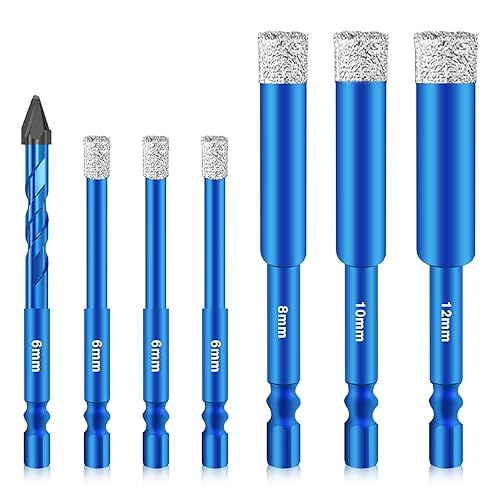7 Pezzi Punte Trapano Diamantate Gres Porcellanato Punte Trapano Diamantate Punte 6/6/6/8/10/12/6mm Punte per Granito Punte Diamantate Trapano per Vetro, Marmo,Ceramica, Piastrelle, Granito - Honorern