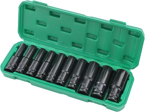 KATSU 1/2' Set di Chiavi a Bussola Profonda Impact 10 Pezzi, 10mm-24mm Metrico Automotive Camion Trattori Motori Riparazione Meccanico Strumento (Budget) - Honorern