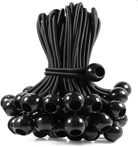 20 pezzi Tenditori per tenda da sole con sfera, corda nera per teloni, tende e teloni, inclusi tenditori per teloni, tende da piscina e anelli per corda con sfera di plastica (15 cm) (nero) - Honorern