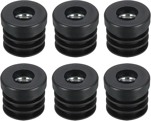 6pz Inserti per Tubi Tondi con Filettatura M8, per Tubi Rotondi 25mm/0,98' OD Tappi Gambe Mobili con Tappi Rotelle Plastica Spessa Nera Rotonda - Honorern