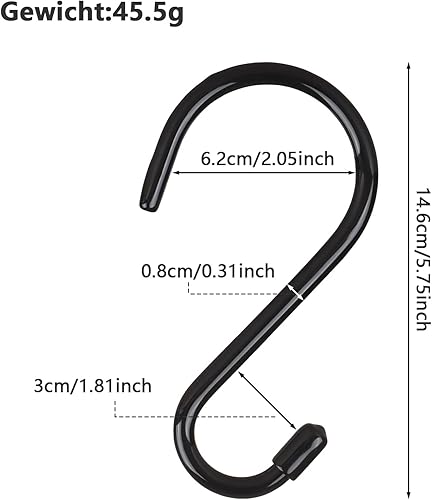 20 Pezzi Ganci a s In Acciaio Inox 15cm / 6inch, Ganci s Nero Da Appendere, Grande Capacità Di Carico Ganci Cucina 30kg, Ganci Cucina Mestoli, Gancio Per Carichi Pesanti Per Appendere Cestini, Pentole - Honorern