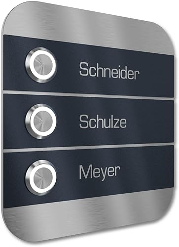 Campanello multi familiare con Pulsante LED incisione di 2 nomi - Campanello V2A in acciaio inox 140x115 mm - da incasso selezionabile da esterno per porta d'ingresso casa - Honorern