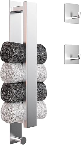 vewicokop Porta Asciugamani Bagno, 304 Porta Asciugamani da Parete in Acciaio Inox, Porta Asciugamani Bagno Adesivo Autoadesivo 40CM e Ganci Adesivi Adatto per Bagno e Cucina, Argento - Honorern