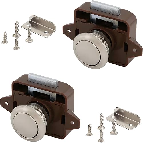 2 Pieces Serratura a Pulsante, Chiusura a Pulsante, Push Lock, Pulsante Per Serratura Armadio, Per Cassettiere Da 15 a 18 mm Di Grosor, Camper, Yacht (Marrone) - Honorern