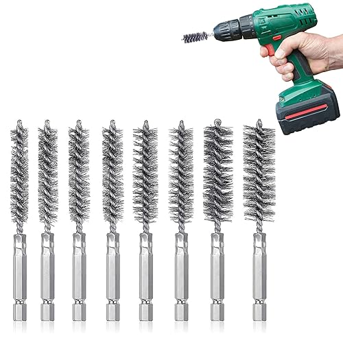 8 Pezzi Spazzola Cilindrica con Filo D'acciaio, Spazzola Metallica per Trapano, Spazzola per Fori in Acciaio Inossidabile, Spazzola in Acciaio Anti Ruggine, Spazzole Metalliche per Trapano - Honorern