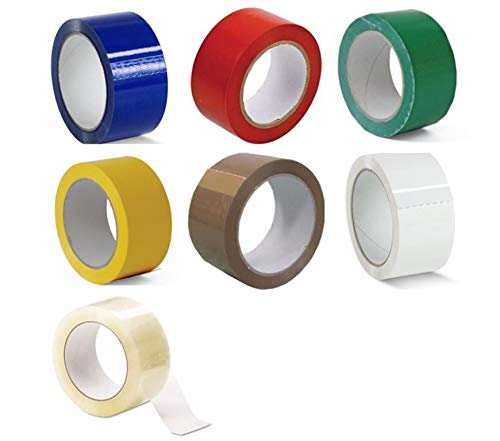 KIT 7 Nastri adesivi Colorati Nastro Adesivo 50x66 ideali per pacchi, imballaggio, spedizioni 1 Rosso 1 Blu 1 Giallo 1 Verde 1 Bianco 1 Avana 1 Trasparente (7 rotoli, 462 metri totali) - Honorern
