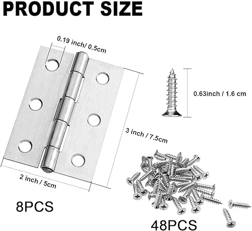 Cerniere in Acciaio Inox 8PCS, 75mm × 50mm Cerniere Porte Legno, Cerniere Inox, Cerniere in Acciaio Inossidabile, Cerniere per Mobili, Cerniere Inox Nautica, Cerniere Pieghevoli - Honorern