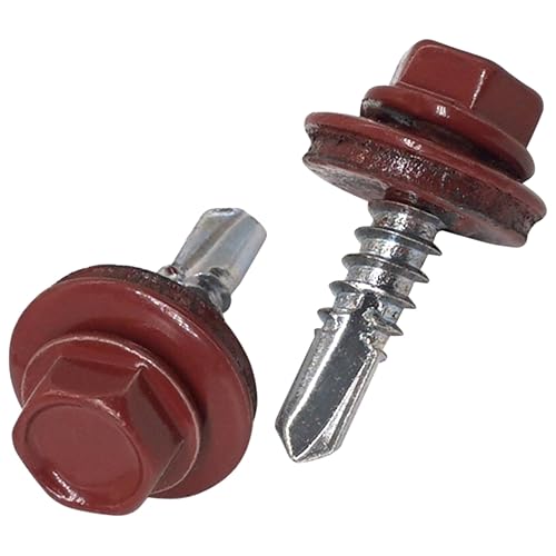 SKIR'CO (50 pezzi) Viti per tetti, testa esagonale, viti autoperforanti verniciate 4,8 x 19 mm con rondelle EPDM (rosso ossido RAL 3009) - Honorern