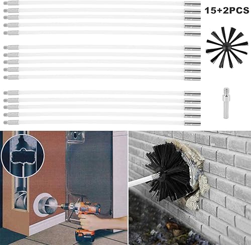 Spazzola per la pulizia del camino 6M Spazzola per pulire il tubo del camino flessibile con 9 aste di nylon, 1 testina di spazzola per pulire il camino per asciugacapelli, camino (6M) - Honorern