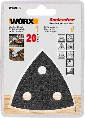 Worx WA2115 Sonicrafter - Set di 4 fogli abrasivi perforati ciascuno, grana 40/80/120/180/220 (20 pezzi) - Honorern