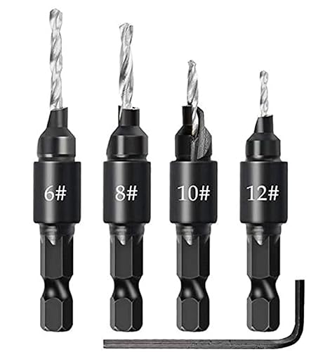 Meichoon Punta da trapano svasata con gambo esagonale, profondità regolabile, a sgancio rapido, 3 in 1, punte pilota affusolate per smusso per la lavorazione del legno, foratura con chiave esagonale 5 - Honorern