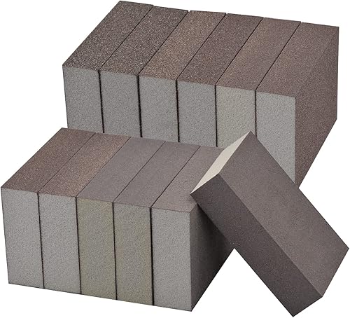 Spugna Abrasiva, 12 Pezzi Blocchi Abrasivi 60/80/100/120/180/220 Grane, Grossolana Media Fine per Lucidare Legno Metallo Acciaio Lavabile e Riutilizzabile - Honorern