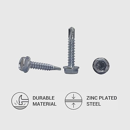 Confezione da 200 pezzi, DIN 7504 K in acciaio zincato 4,8 x 25 mm, viti autoforanti in lamiera di metallo, testa a rondella esagonale, autofilettante (200, 4,8 x 25 mm) - Honorern