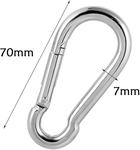 Moschettone Piccolo, 10pcs Moschettoni in Acciaio inox Moschettone Acciaio Inox 70mm x 7mm, Moschettoni Piccoli Rimovibile in Metallo, per Portachiavi, Campeggio, Pesca ed Escursionismo. - Honorern