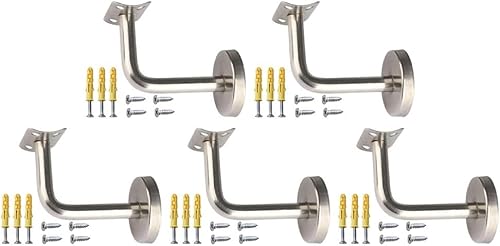 Staffa per corrimano in acciaio inox, supporto da parete, staffa di montaggio con viti 60 x 80 mm, argento, set da 5 pezzi (A) - Honorern
