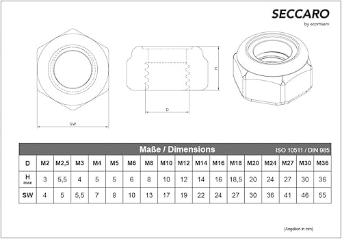Dado di bloccaggio SECCARO M16, acciaio inox V2A VA A2, DIN 985/ISO 10511, esagono, 20 pezzi - Honorern