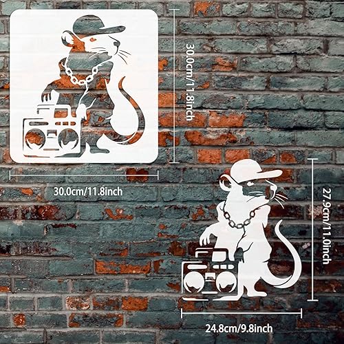 FINGERINSPIRE Banksy Hip Hop Rat Stencil 30x30cm Riutilizzabile Banksy Rat Stencil DIY Art Radios And Mouse Painting Template Banksy Theme Stencil per Dipingere su Legno, Pareti e Mobili - Honorern