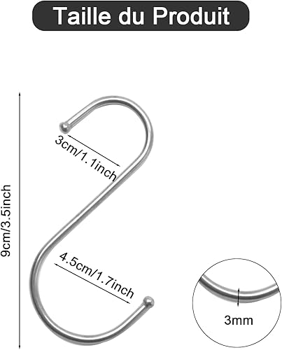 Set di 10 ganci in acciaio inossidabile a forma di S, gancio da cucina a S, ganci multifunzionali a forma di S, per cucina, bagno e camera da letto - Honorern