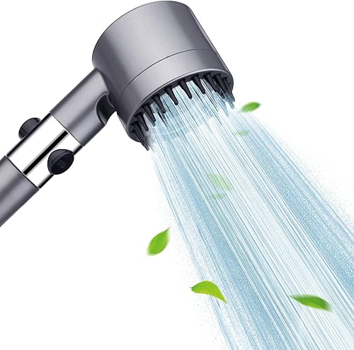 soffione doccia alta pressione,Soffione doccia con filtro, doccetta massaggiante con 3 + 1 tipi di getto, Doccia a pioggia Soffione con funzione di arresto (Grigio) - Honorern
