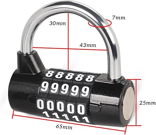 198-Black - Lucchetto combinato a 5 cifre, nero, 6,5 x 2,5 x 6,4 cm - Honorern