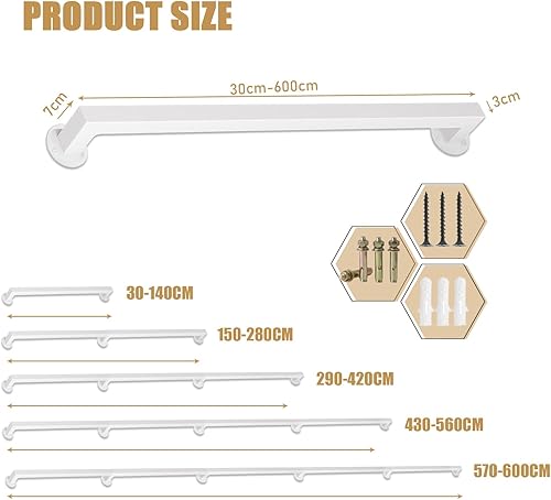 Ringhiera per corrimano per Scale 1 2 3 4 5 6 Metri Staffe per corrimano per Scale Supporto per Parete in Ferro battuto Bianco, corrimano per Scale per Interni ed Esterni(400cm) - Honorern
