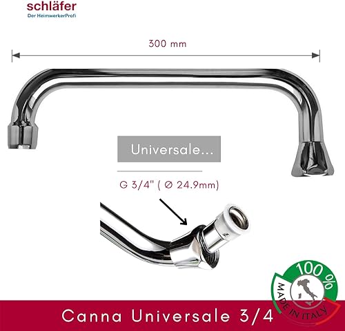 400114 Schläfer | Canna di Ricambio Universale Rubinetto Cucina, Girevole a U, per Gruppo Lavello a Muro cm30, Ghiera 3/4', Compatibile con Aeratore NEOPERL Anticalcare, Risparmio Acqua M22 (incluso) - Honorern