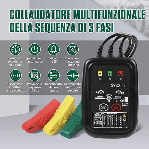 Senso Ciclico Fasi Tester Cercafase Senza Contatto Rotazione Fasi di Fase AC 70V~600V, Rilevamento Sequenza Fasi, Rilevamento Mancanza Fase, Rilevamento Rotazione Motore - Honorern