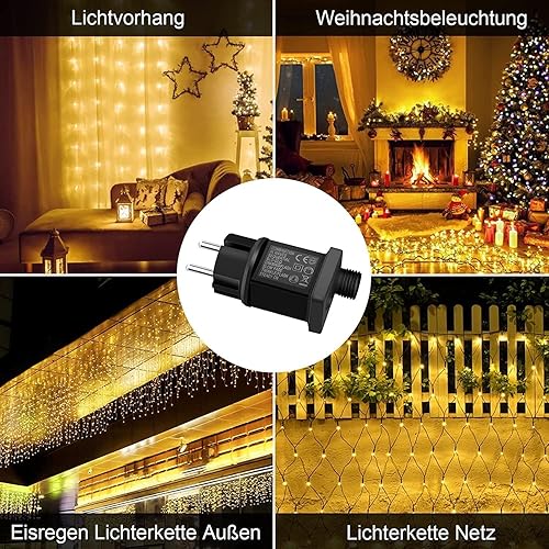 Trasformatore Luci di Natale 24V 6W Alimentatore, 8 Modalità Presa a Intermittenza con Timer, IP44 Adattatore Luci Natale, Ricambio 2 pin Spina per Luci Stringa, Luci Albero di Natale - Honorern