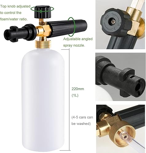 Cannone per lancia in schiuma da neve, compatibile con pistola ad alta pressione Karcher K2 K3 K4 K5 K6 K7, erogatore di sapone da 1 L, con ugello spruzzatore regolabile per pulizia auto - Honorern