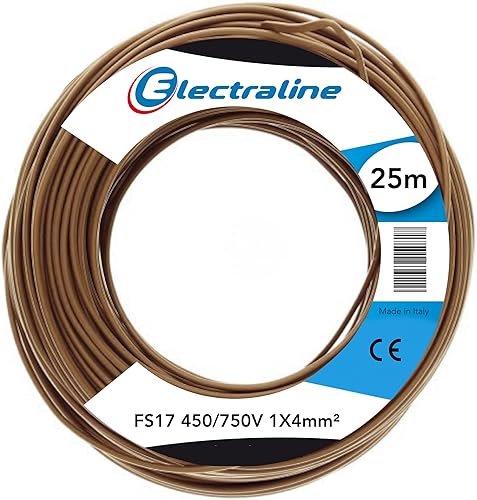 Electraline 13222 Cavo Unipolare FS17, 25 mt, sezione 1x4 mm² adatto per cablaggi di quadri elettrici, circuiti elettrici di ascensori, montacarichi, Marrone - Honorern