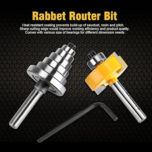 Fresa con Gambo per Scanalature, 1/2' H 1/4' Punta Scanalature Fresatrice 7 Cuscinetti Intercambiabili Fresatura Attacco Shank Rabbet Bit Set Compensato Particelle Legno Massiccio Router - Honorern