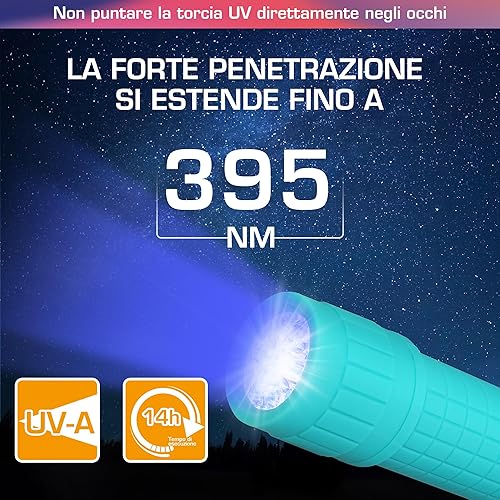 Torcia UV LED Portatile, con 6 Pezzi, Luce 395nm, Mini Torcia Ultravioletta Colorata, Batterie Incluse, 6 Colori, per Rilevare Urina di Animali Domestici, Macchie, Cimici dei Letti - Honorern