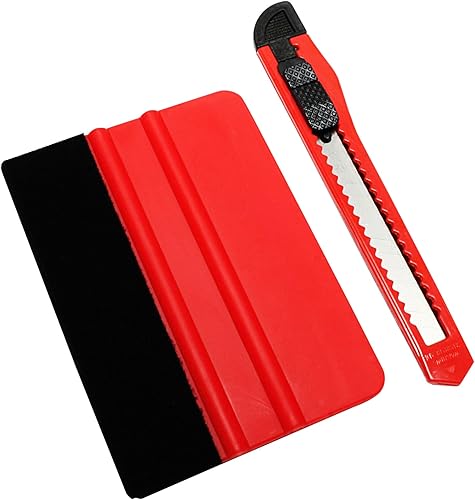 GARDINIA Set spatola + taglierina per pellicola per finestre, 10 x 7 cm (spatola), plastica/metallo, rosso - Honorern