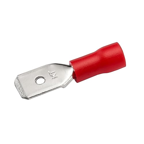 Maschio a scollegamento rapido con isolamento in vinile, MDD1.25-250, 6,3 x 0,8 mm Terminale cavo, per 0,5-1,5 mm² (22-16 AWG), Rosso, 100 pezzi - Honorern