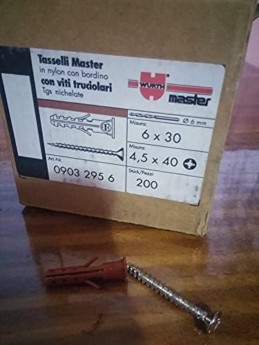 Fisher Tassello 6Ø 6mm Wurth con di vite. Confezione da 100 viti e 100 tasselli - Honorern