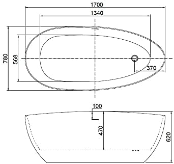 Vasca da bagno freestanding moderna centro stanza in acrilico 170 x 80 (Bianco Lucido) - Honorern