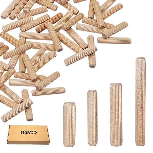 SKIR'CO (400 pezzi) Tasselli in Legno 5 x 25 mm, Tappi in Legno Scanalati, Perni Scanalati per Mobili, Tasselli Scanalati - Honorern