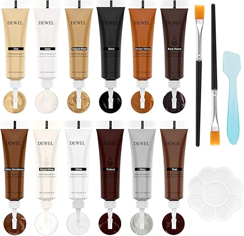 DEWEL Kit Riparazione Mobili, 12 Colori Kit di Riparazione per Legno, Stucco per Legno, Colori per Legno per Riparare Graffi, Crepe, Scolorimento Superfici - Honorern