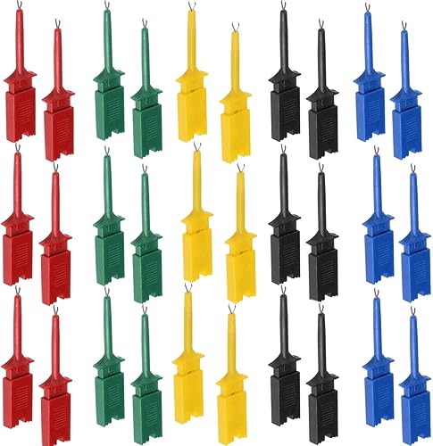 30 pezzi Mini gancio di prova multimetro,Test gancio clip saldabile,test gancio grabber,test probe hook,IC ganci di prova(Large Test Hook)（Rosso verde giallo blu nero） - Honorern